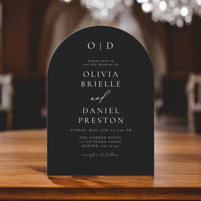 Convite Casamento Branco Negro da Caligrafia Moderna Minim (Criador carregado)