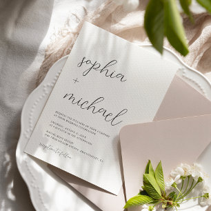 Convite Casamento Branco Negro de Caligrafia Minimalista M