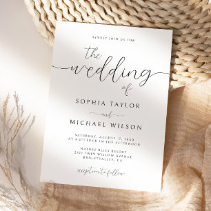 Convite Casamento Branco Negro de Caligrafia Minimalista M