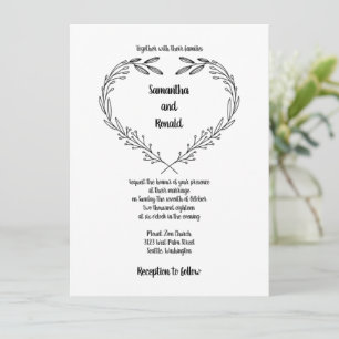 Convite Casamento Branco Negro de Folhagem Minimalista