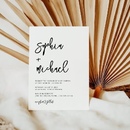 Convite Casamento Branco Negro de Script Contemporâneo Mod