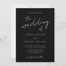 Convite Casamento Branco Negro de Script de Assinatura Mod