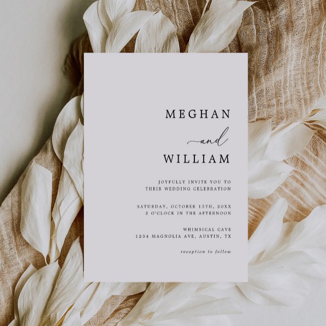 Convite Casamento Branco Negro de Script de Caligrafia Ele (Criador carregado)