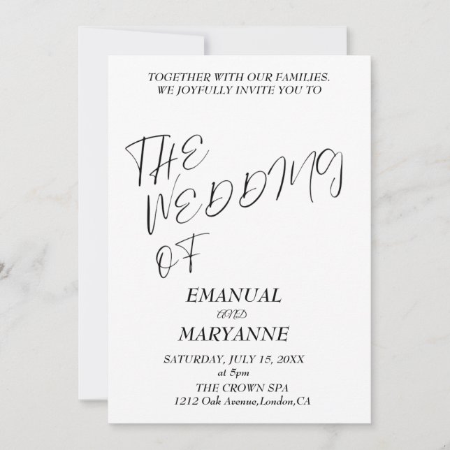 Convite Casamento Branco Negro Elegante (Frente)