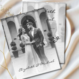 Convite Casamento Branco Negro Elegante de Sobreposição de