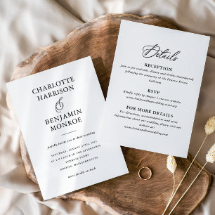 Convite Casamento Branco Negro Minimalista Duplo Lado