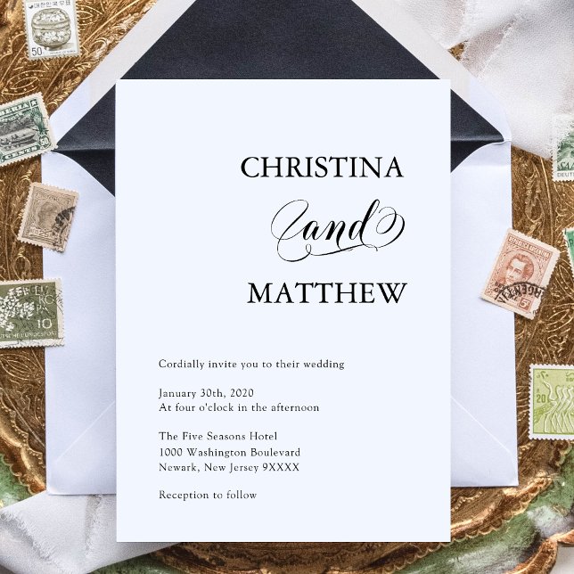 Convite Casamento Branco Negro Minimalista Elegante (Criador carregado)