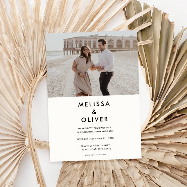 Convite Casamento Branco Negro Minimalista Moderno (Criador carregado)