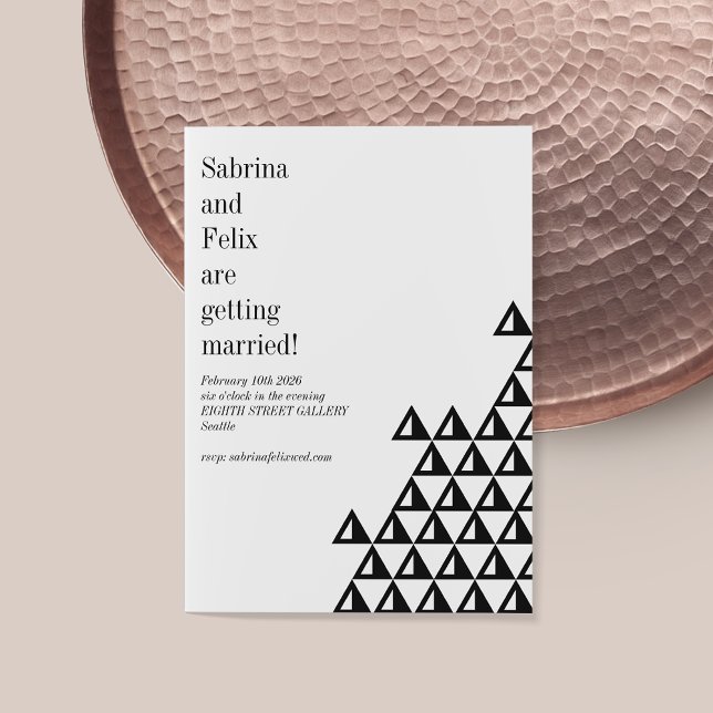 Convite Casamento Branco Negro Mínimo de Arte Geométrica M (Criador carregado)