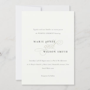 Convite Casamento Branco Negro Mínimo Simples de Script El