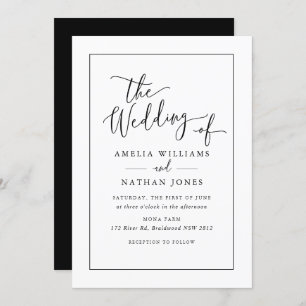Convite Casamento Branco Negro Rustic Script