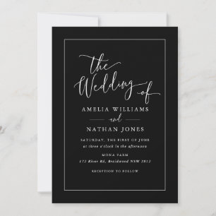 Convite Casamento Branco Negro - Script Rustic