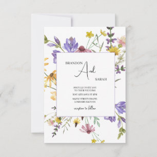 Convite Casamento Branco no Jardim de Flores Silvestres Bo