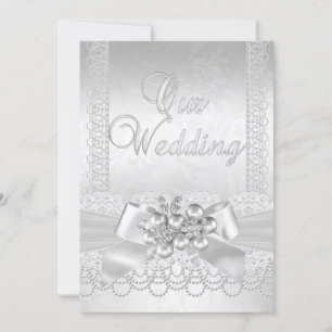 Convite Casamento Branco Pérola de Prata Renda Damask Diam