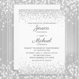 Convite Casamento Branco Prateado Glitter Moderno Elegante