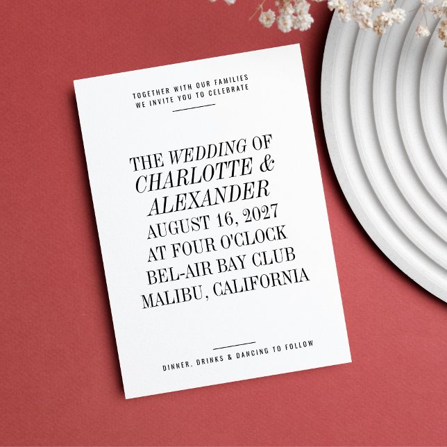 Convite Casamento branco-preto com tipografia ultra-mínima (Criador carregado)