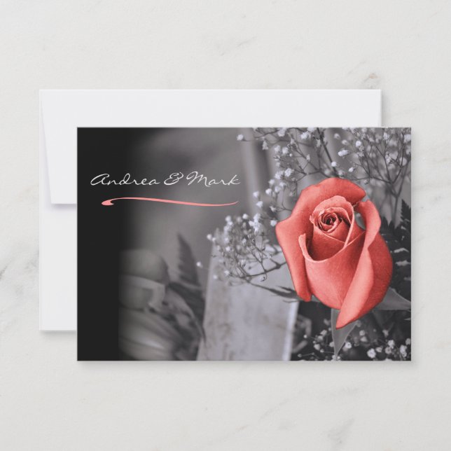 Convite Casamento branco preto Peach Rosa Fade Out Elegant (Frente)