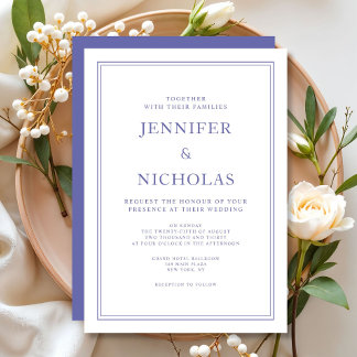 Convite Casamento Branco Púrpura Elegante Clássico