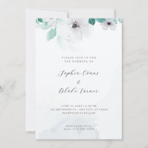 Convite Casamento Branco Romântico Branco e Verde Floral B