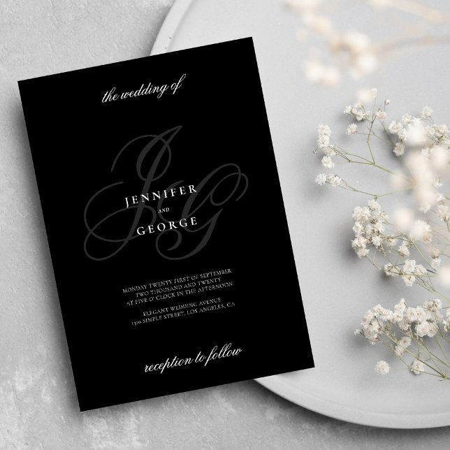Convite Casamento branco romântico das iniciais do monogra (Elegant monogram initials romantic white wedding invitation )