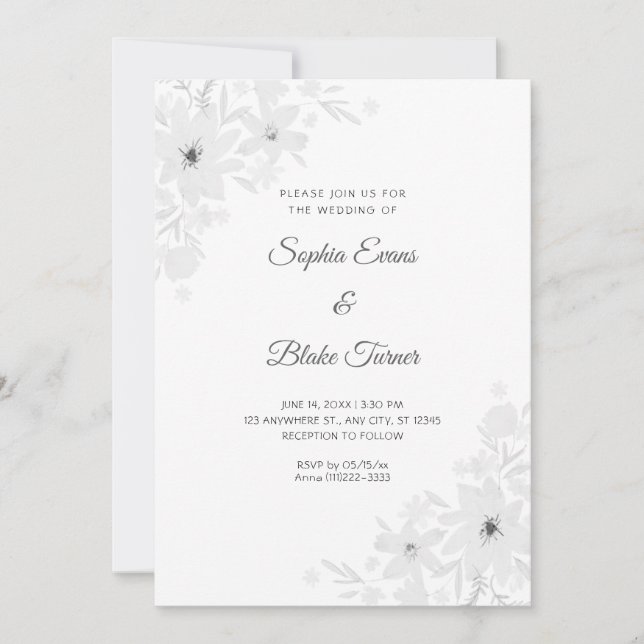 Convite Casamento Branco Romântico Floral (Frente)