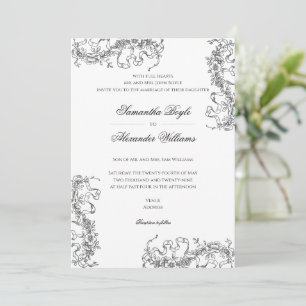 Convite Casamento Branco Romântico Floral Francês Rococo N