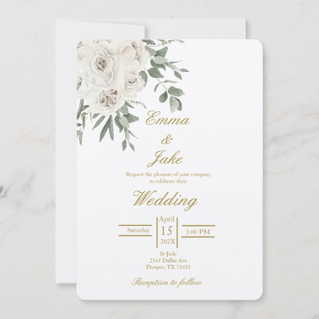 Convite Casamento branco rosa bege (Frente)