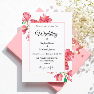 Convite Casamento branco rosa Magnolia Floral