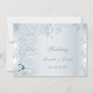Convite Casamento Branco Rosas Azuis Neve Prata