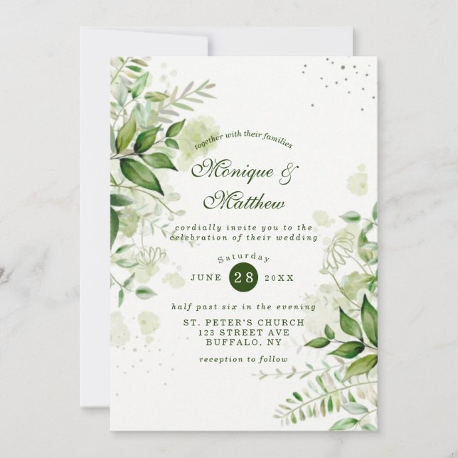 Convite Casamento Branco Rustic Greenery (Frente)