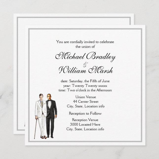 Convite Casamento Branco Simples de Groom Elegante e Gay d (Frente/Verso)