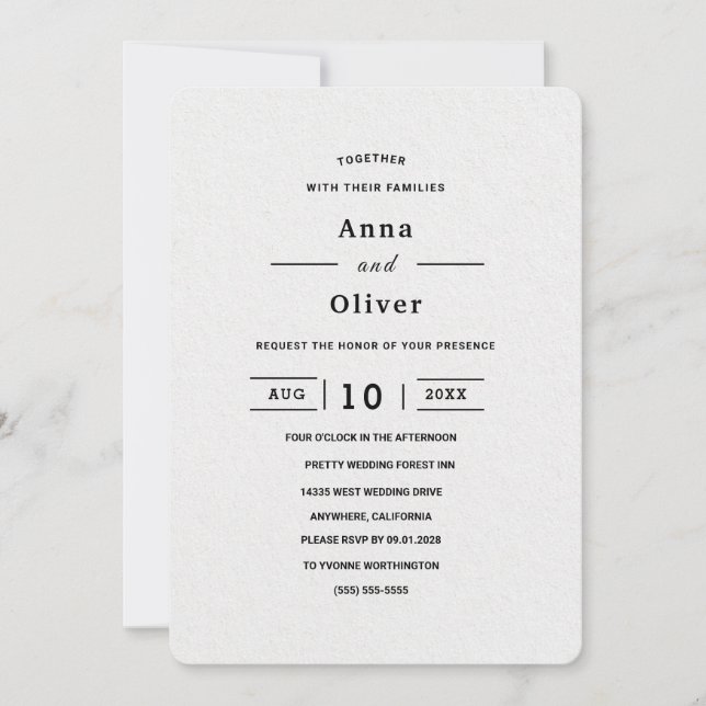 Convite Casamento branco simples e elegante moderno person (Frente)