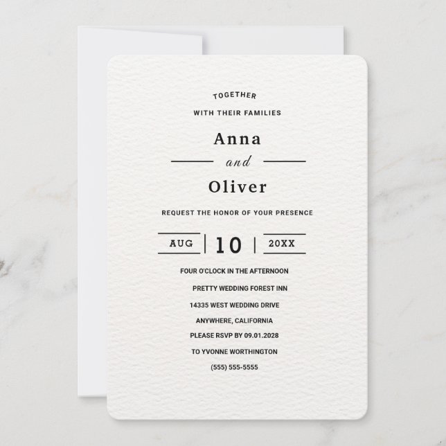 Convite Casamento branco simples minimalista personalizáve (Frente)