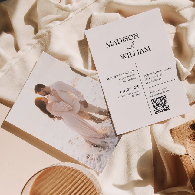 Convite Casamento Branco Simples Moderno Minimalista (Criador carregado)