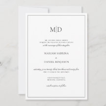 Casamento Branco Simples Monograma de Script Elega