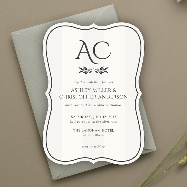 Convite Casamento branco suave e liso de monograma minimal (Criador carregado)
