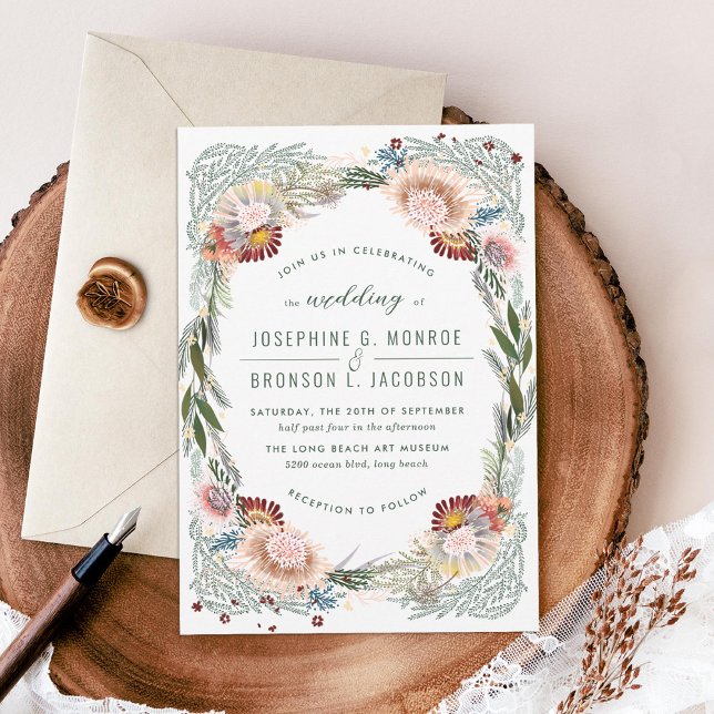 Convite Casamento Branco Único das Flores Desenhadas (Criador carregado)