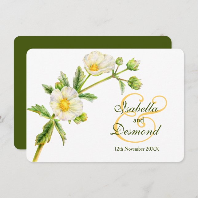 Convite Casamento branco verde de arte rosa (Frente/Verso)