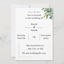 Convite Casamento Branco Verde Elegante