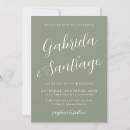 Convite Casamento Branco Verde Sage com Script Simples