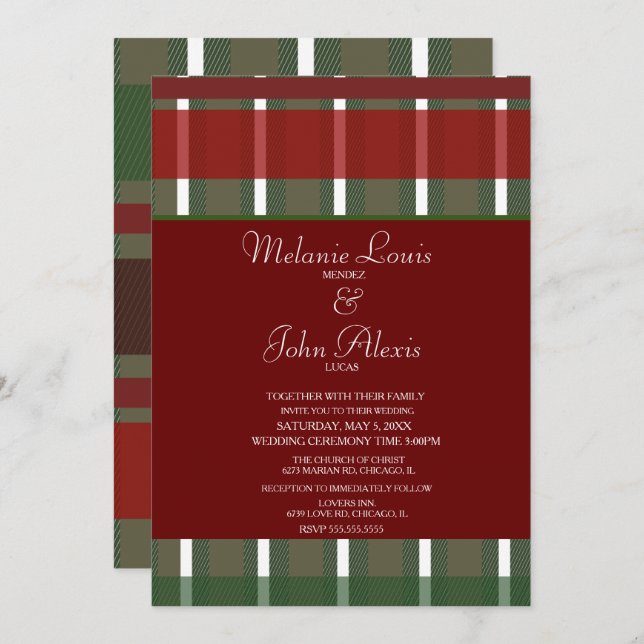 Convite Casamento Branco Verde Verde Brilhante Moderno (Frente/Verso)