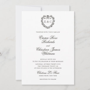 Convite Casamento Brasão de Monograma Vintage Romântico