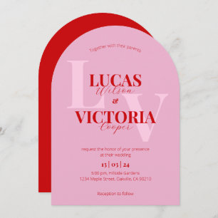 Convite Casamento Bright Pink e Bold Red Arch