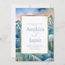 Convite Casamento Brilhante Aquarela Sonho Montanha