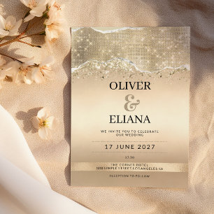 Convite Casamento brilhante cintilante dourado elegante