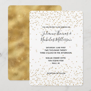 Convite Casamento brilhante de confete Dourado branco