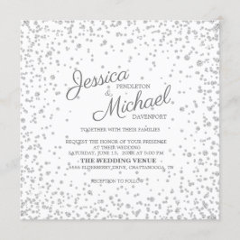 Convite Casamento Brilhante de Diamante Prata Branco Elega