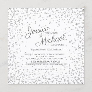 Convite Casamento Brilhante de Diamante Prata Branco Elega