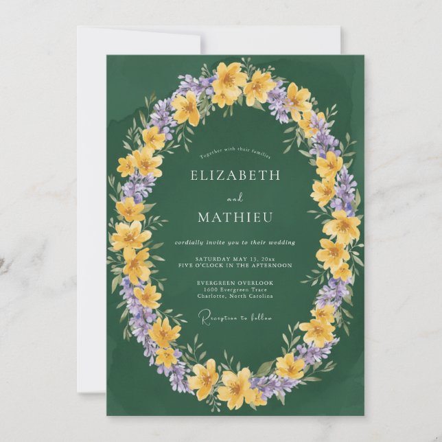 Convite Casamento Brilhante de Primavera em Verde Esmerald (Frente)