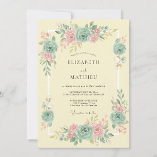 Convite Casamento Brilhante de Primavera Rosa Turquesa